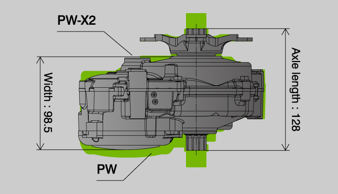 PW-X2 - Porovnání vnější velikosti